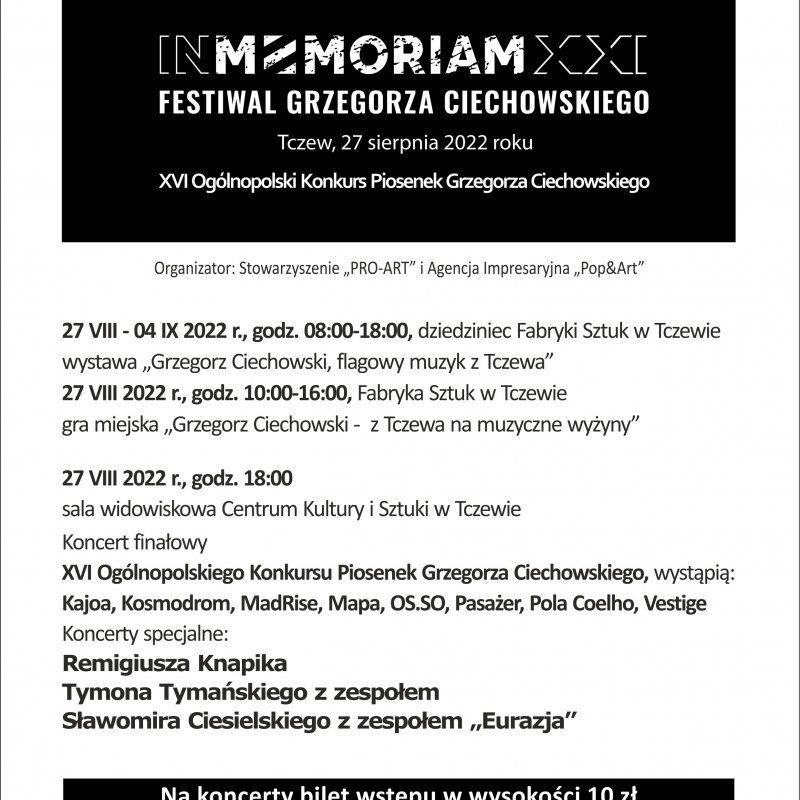 Program XXI Festiwalu Grzegorza Ciechowskiego